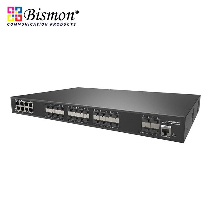 8*10/100/1000M RJ45 ports and 24*100M SFP fiber slot ports and 4*100/1000M SFP slot Managed L2